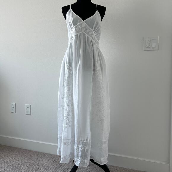 J Crew Embroidered Midi Dress In Ramie Tall 8 White Sheer Boho Cottage - Picture 1 of 13
